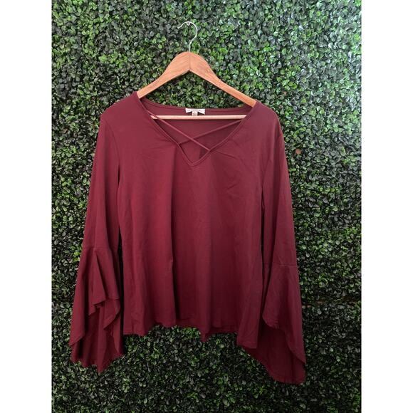 Umgee USA Maroon Blouse Flared sleeves Women’s Size L - Picture 1 of 5